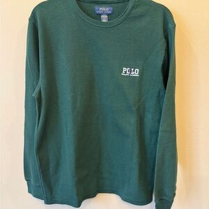 Polo Ralph Lauren Shirt Mens L Green Sleepwear Long Sleeve Waffle Thermal Knit